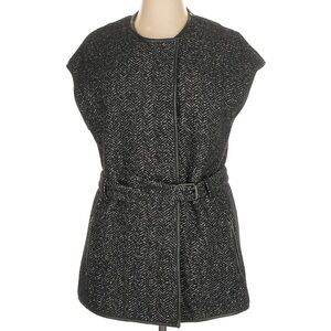 Tory Burch Belted Tweed Belted Vest Wool Leather Trim Size Xl